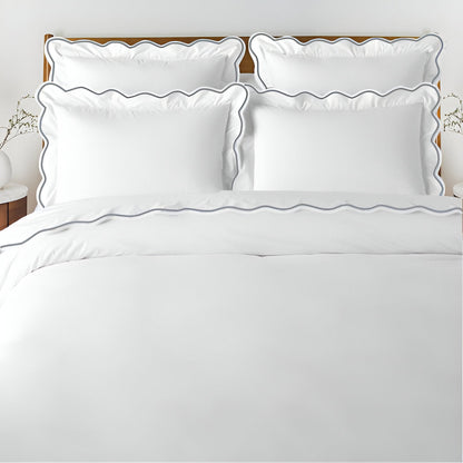 400TC Cotton Scallop Embroidery Sateen Solid Duvet Cover Set