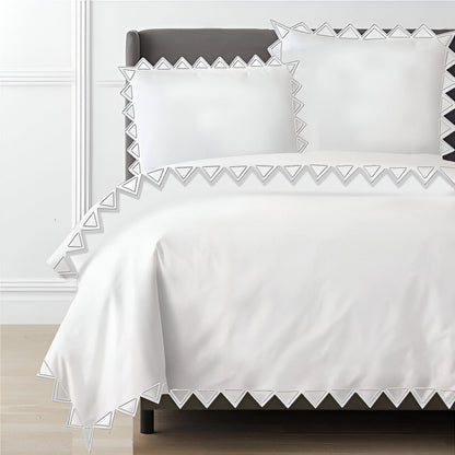 Ashley 400TC Cotton Traingle Embroidery Sateen Solid Duvet Cover Set