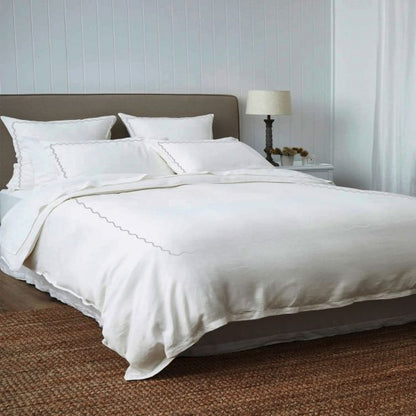 Ava 400TC Cotton Scallop Embroidery Sateen Solid Duvet Cover Set