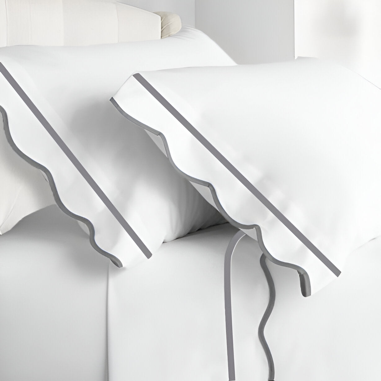 400TC Cotton Scallop Embroidery & Border Sateen Solid Pillowcases (Set Of 2)