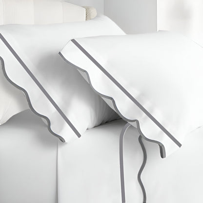 400TC Cotton Scallop Embroidery & Border Sateen Solid Pillowcases (Set Of 2)