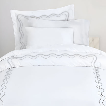 Double Wavy Embroidered Cotton Duvet Cover Set