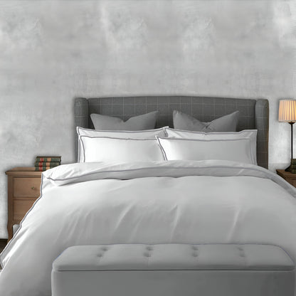 400TC Embroidery Cotton Sateen Solid Duvet Cover Set