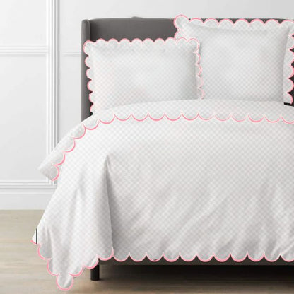 Allena 400TC Cotton Scallop Embroidery Sateen Microcheck Duvet Cover Set