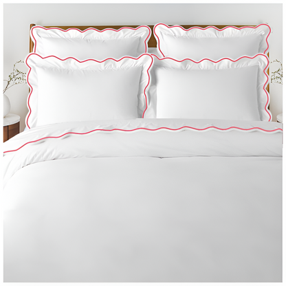 400TC Cotton Scallop Embroidery Sateen Solid Duvet Cover Set
