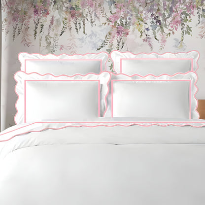 400TC Cotton Scallop Embroidery & Border Sateen Solid Duvet Cover Set