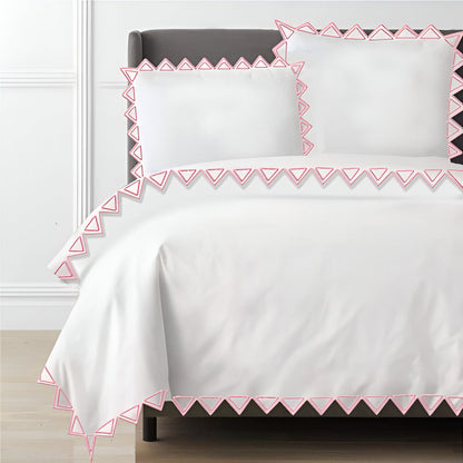 Ashley 400TC Cotton Traingle Embroidery Sateen Solid Duvet Cover Set
