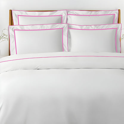 400TC Embroidery & Border Cotton Sateen Solid Duvet Cover Set