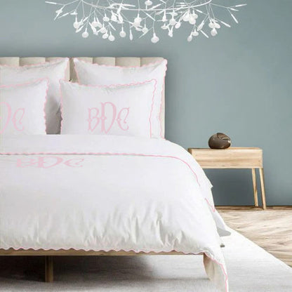 Monogram 400TC Cotton Small Scallop Embroidery Duvet Cover Set