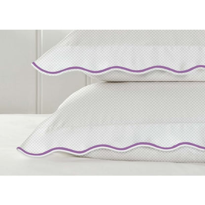 400TC Cotton Scallop Embroidery Sateen Microcheck Duvet Cover Set
