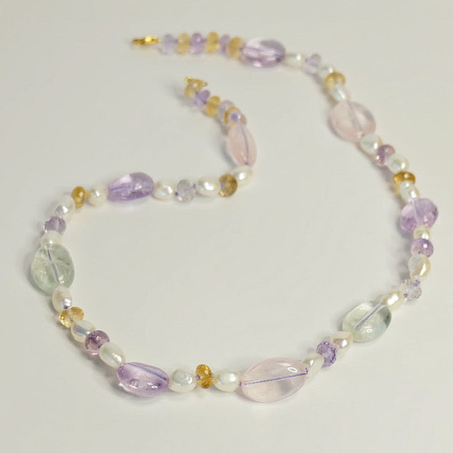 Mixed Gemstone Candy Necklace: Hand-Knotted Ametrine & Citrine