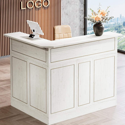 Velmor Modern L-Shaped Reception Desk With Storage Shelves (SAK81036)