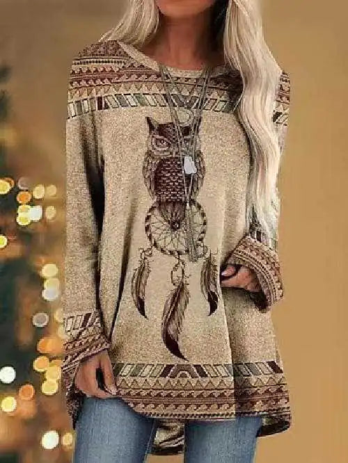 Women's Animal Print Loose-Fit T-Shirt with Round Neck