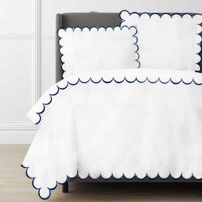 Allena 400TC Cotton Scallop Embroidery Sateen Microcheck Duvet Cover Set