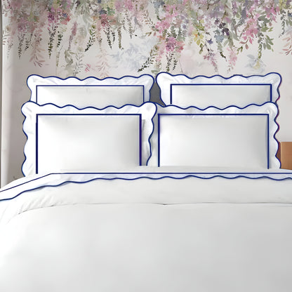400TC Cotton Scallop Embroidery & Border Sateen Solid Duvet Cover Set