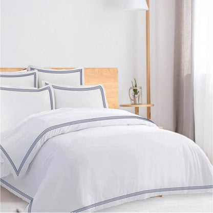 400TC Cotton Triple Edge Embroidery Sateen Solid Duvet Cover Set