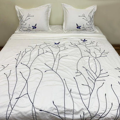 Swallow Embroidered Cotton Sateen Duvet Cover Set