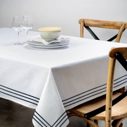 Triple Embroidery Border Sateen Poly Cotton Solid Table Cloth