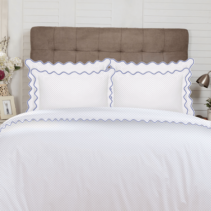 400TC Cotton Scallop Embroidery Sateen Microcheck Duvet Cover Set