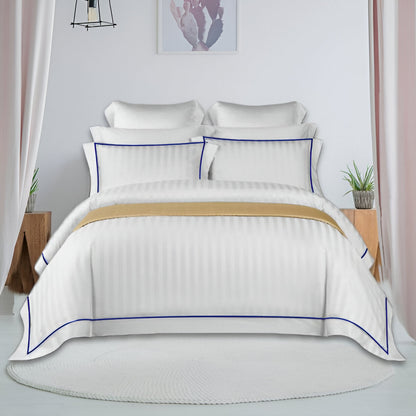 400TC Cotton Single Edge Embroidery Sateen Stripe Duvet Cover Set