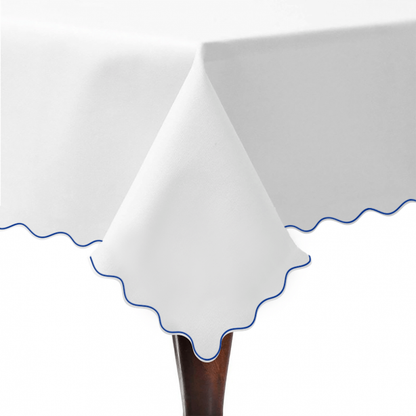 Scallop Embroidery Sateen Poly Cotton Solid Table Cloth