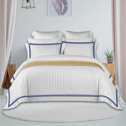400TC Cotton Double Edge Embroidery Sateen Stripe Duvet Cover Set