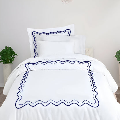 Double Wavy Embroidered Cotton Duvet Cover Set