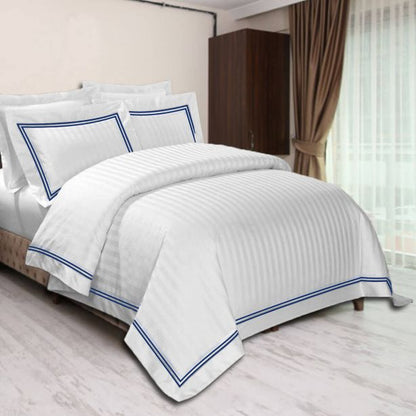 400TC Cotton Double Edge Embroidery Sateen Stripe Duvet Cover Set