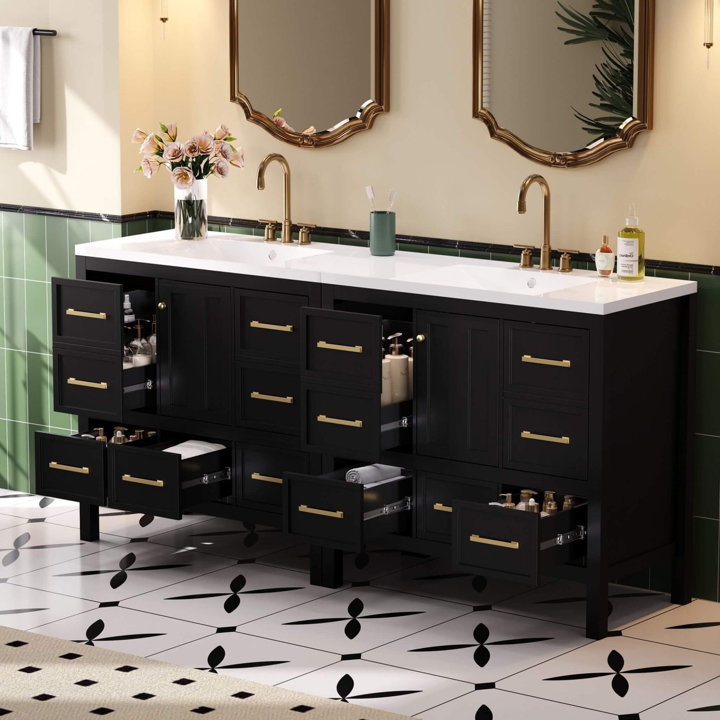 Nuvia Premium 72-Inch Bathroom Vanity Set With Resin Sink And Soft-Close Drawers [Faucet Not Included] (SAK62749)