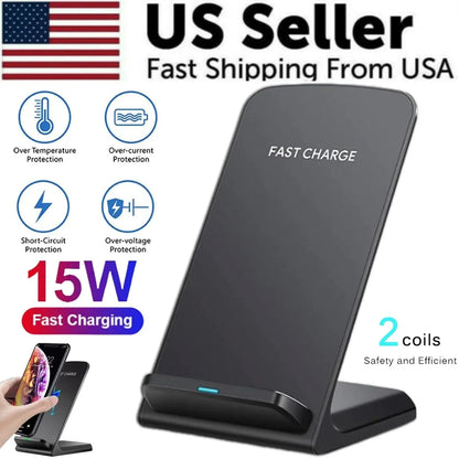 Qi Wireless Fast Charger Charging Pad Stand Dock For Samsung Galaxy iPhone Phone