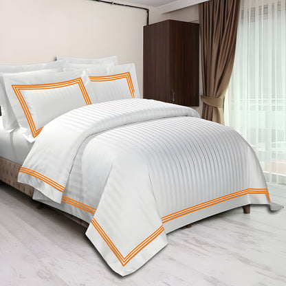 400TC Cotton Sateen Triple Edge Embroidery Stripe Duvet Cover Set