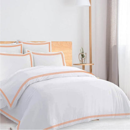 400TC Cotton Triple Edge Embroidery Sateen Solid Duvet Cover Set