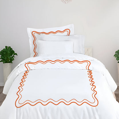Double Wavy Embroidered Cotton Duvet Cover Set