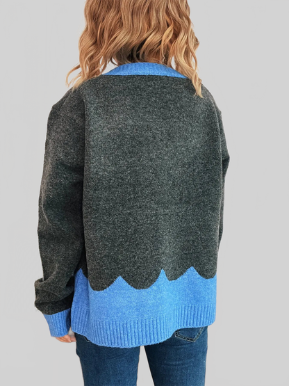 Button-Front Contrast Trim Cardigan