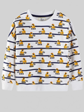 Toddler Boys Excavator Print Striped Crew Neck Sweatshirt