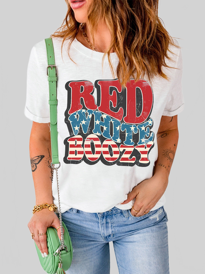 Women Letter Graphic Round Neck Short Sleeve T-Shirt