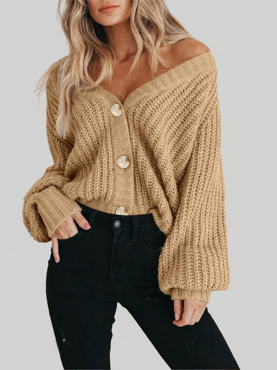 Women Button Up Long Sleeve Cardigan