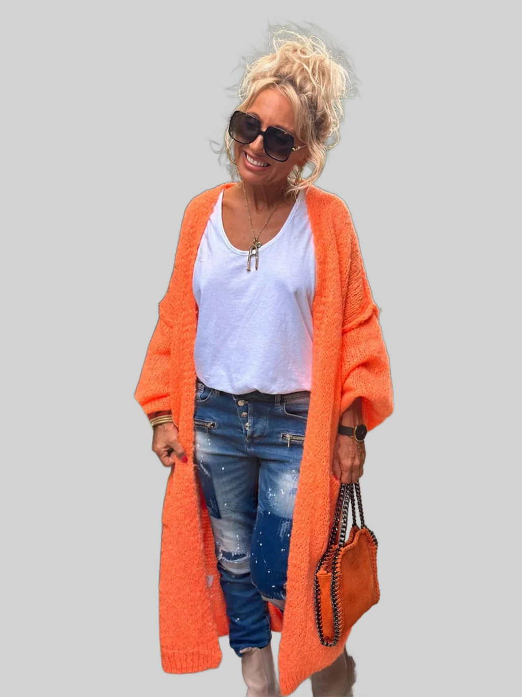 Letter Dropped Shoulder Long Sleeve Cardigan