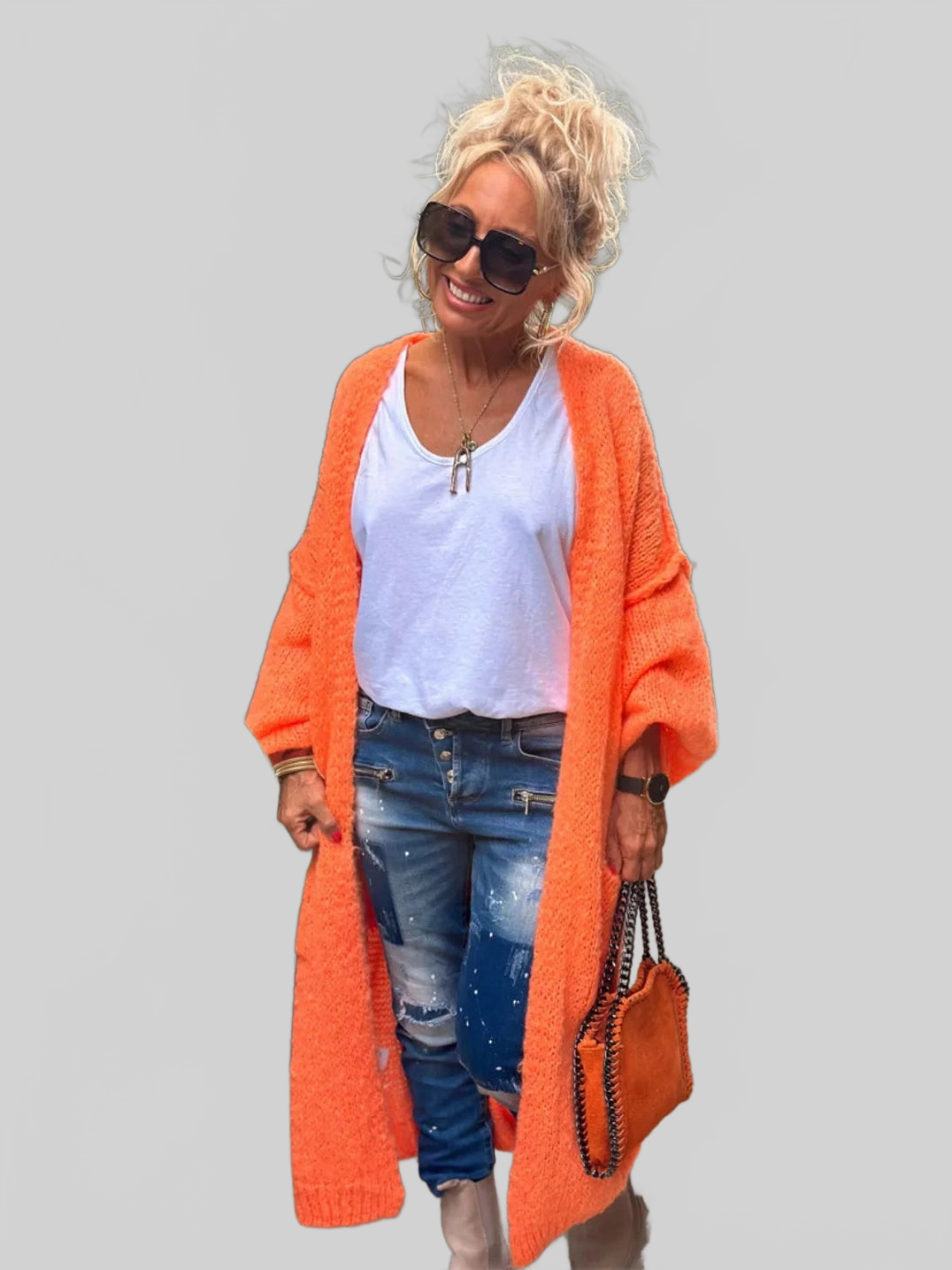 Letter Dropped Shoulder Long Sleeve Cardigan