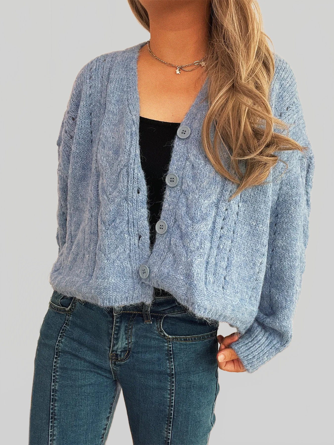 Cable Knit Button-Up Cardigan