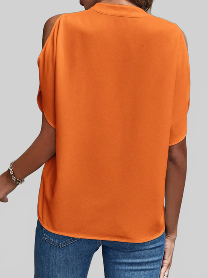 Women Notched Cold Shoulder Blouse