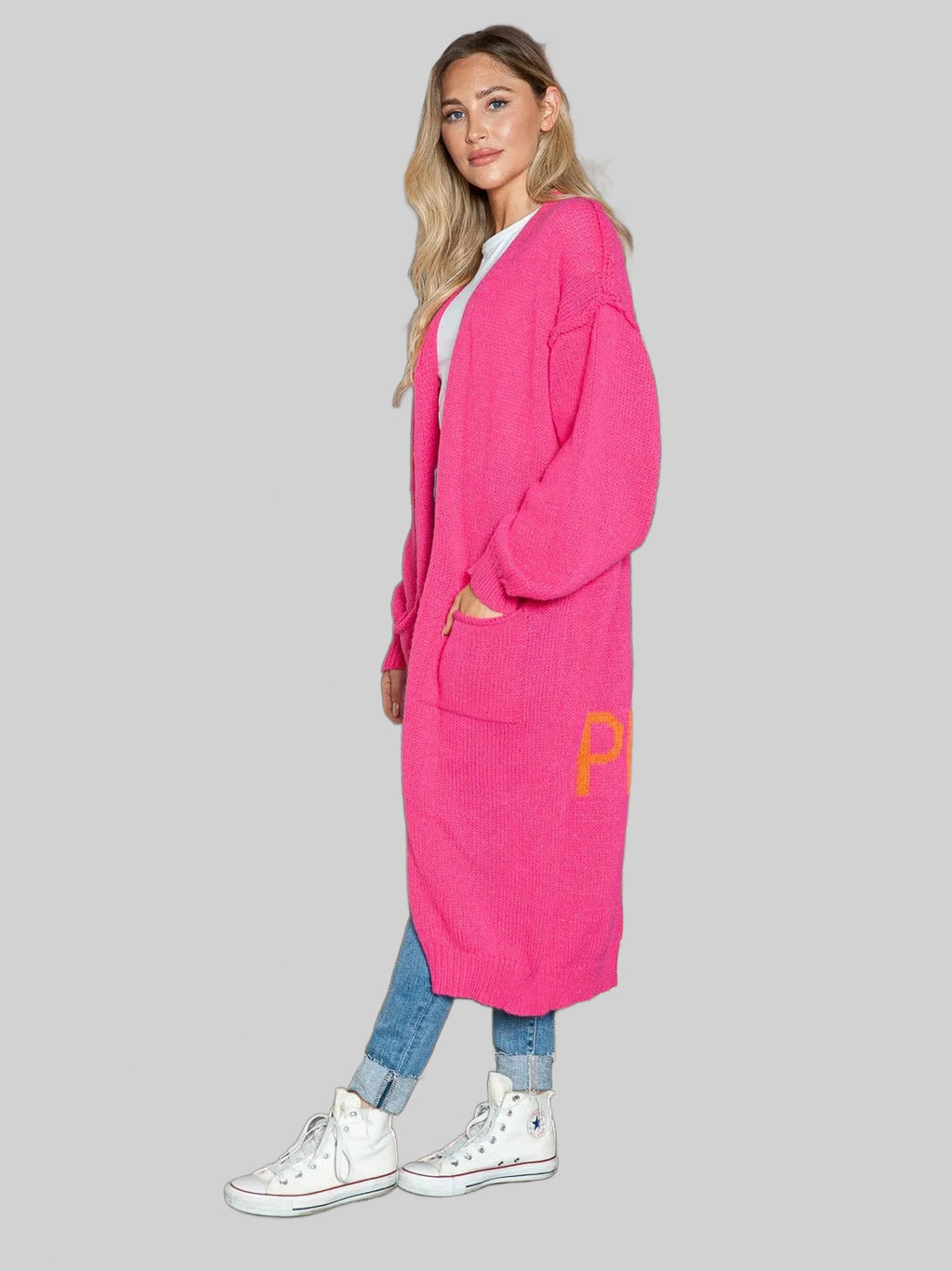 Letter Dropped Shoulder Long Sleeve Cardigan