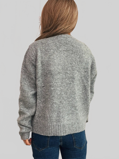 Flower Button Up Ribbed Hem Cardigan