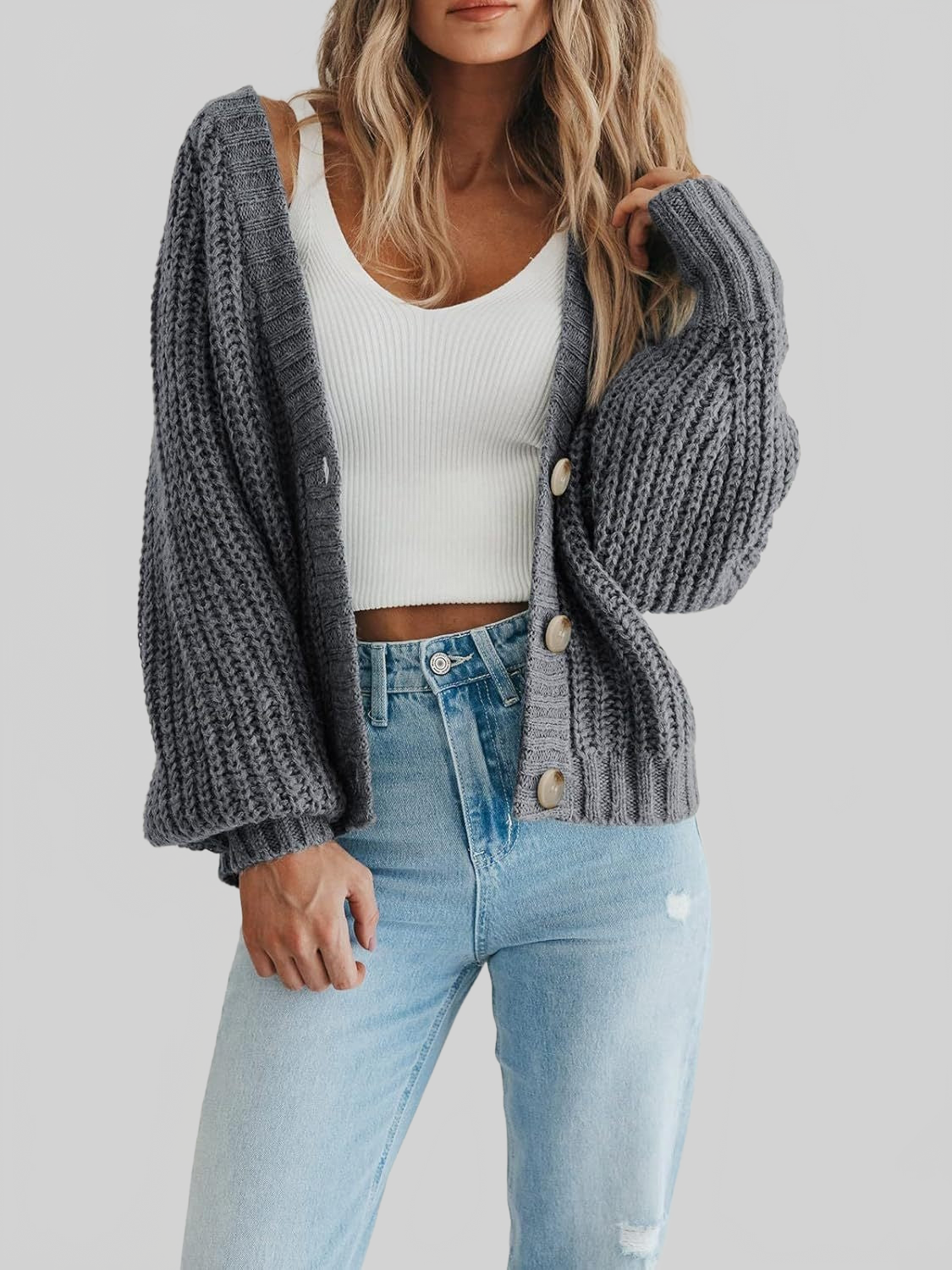 Women Button Up Long Sleeve Cardigan