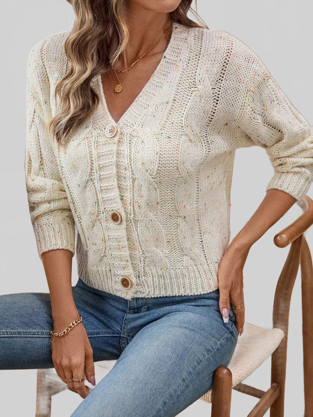 Cable Knit Button-Up Cardigan