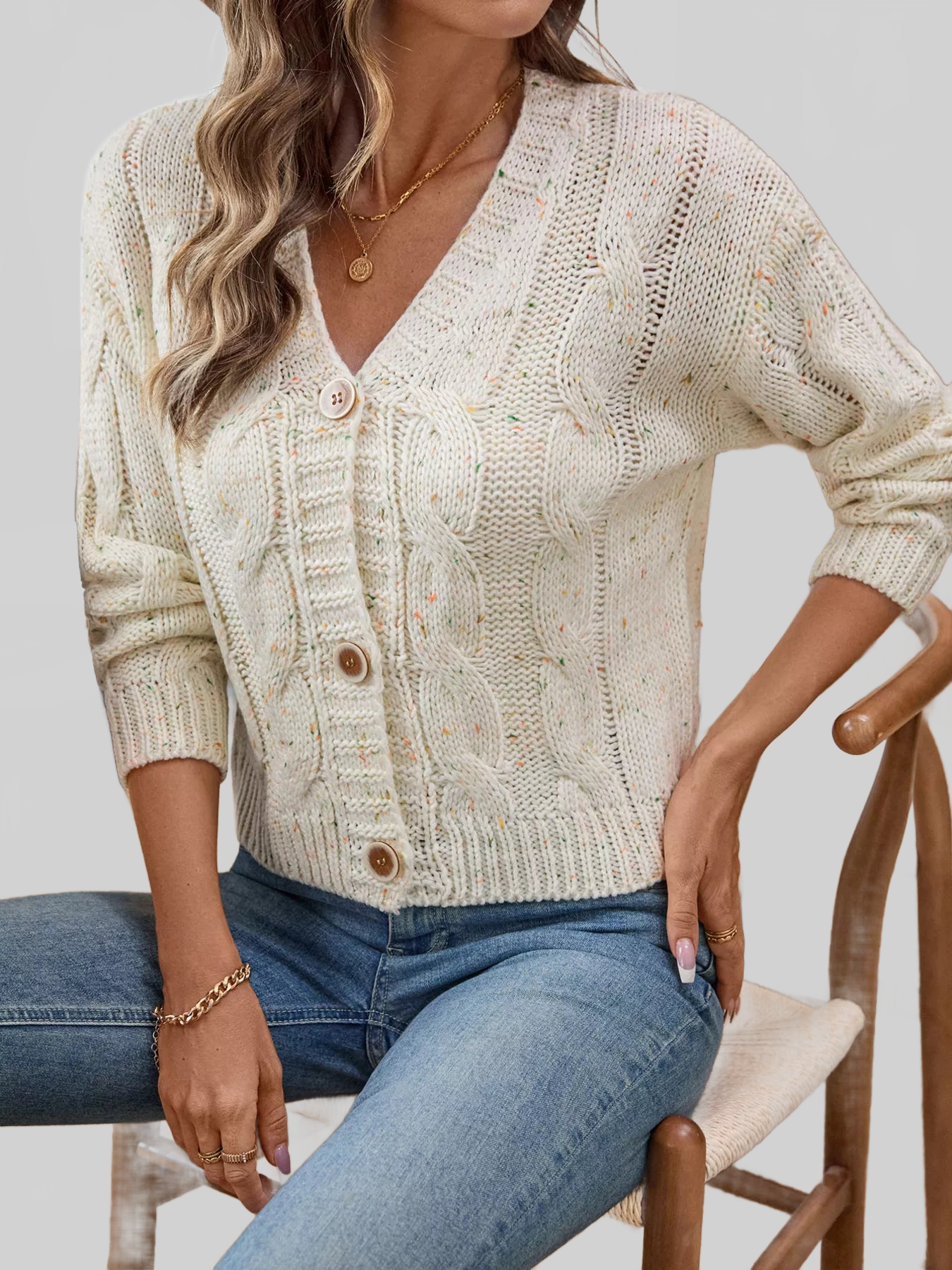 Cable Knit Button-Up Cardigan
