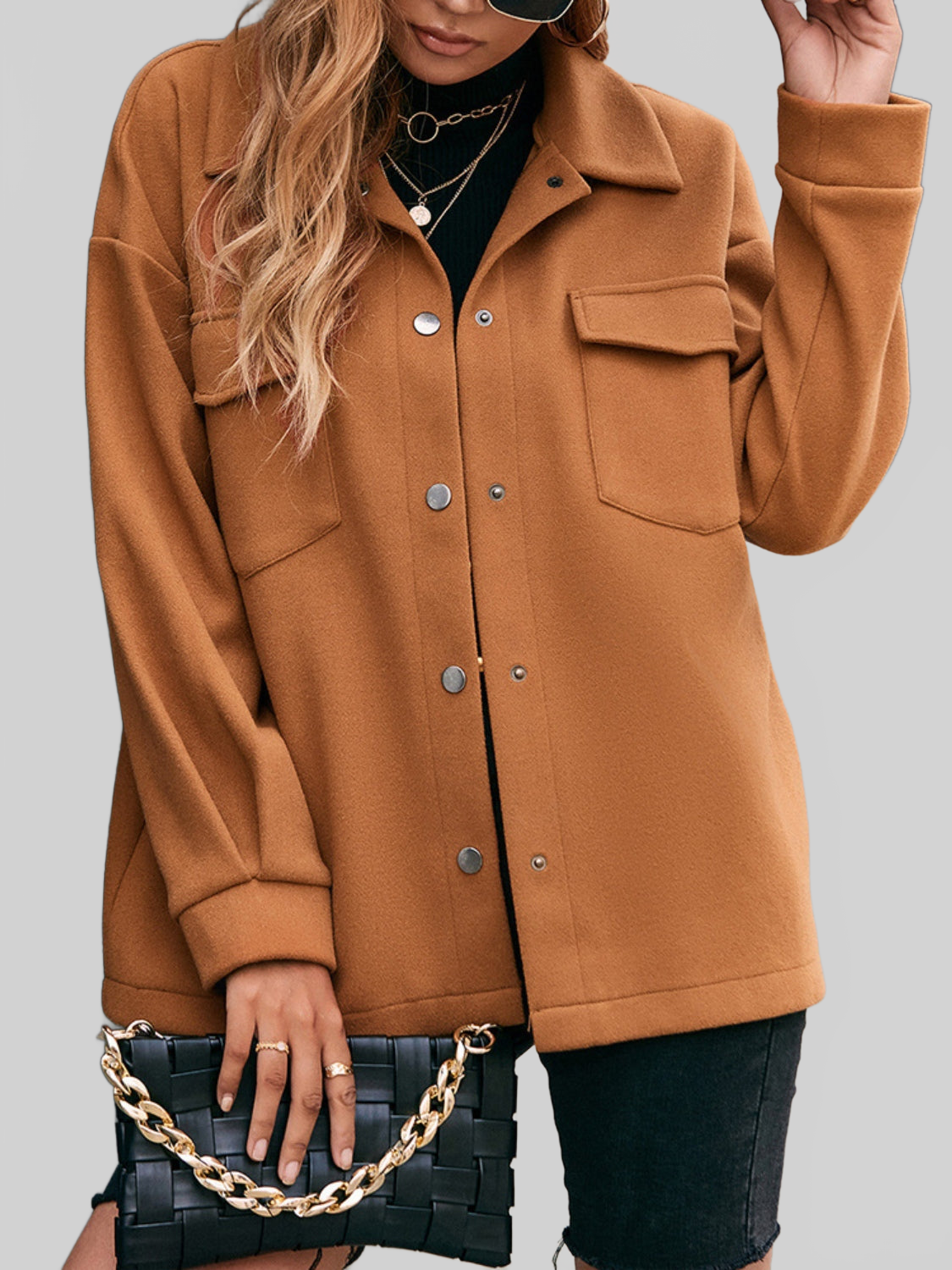 Ivy Lane Pocketed Snap Down Dropped Shoulder Jacket