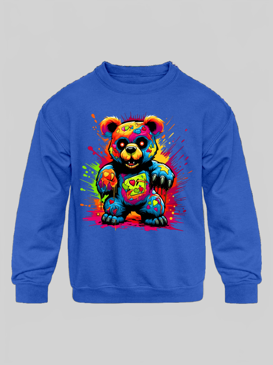 Toddler Boys Big Colorful Teddy Bear Crewneck Long Sleeve Sweatshirt