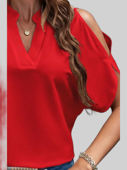 Women Notched Cold Shoulder Blouse
