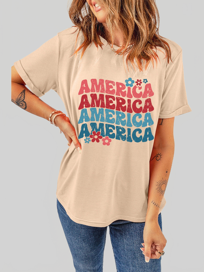 Women America Round Neck Short Sleeve T-Shirt
